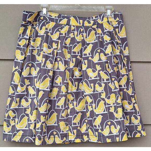 Beebop and Wally NY Zoe Cotton Skirt Novelty Canary Bird Pleated Gray Yellow M - Picture 10 of 10